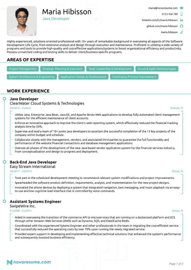 java developer resume
