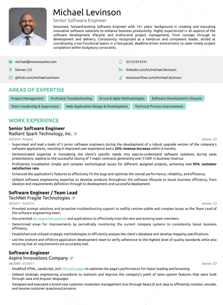 lead software engineer resume