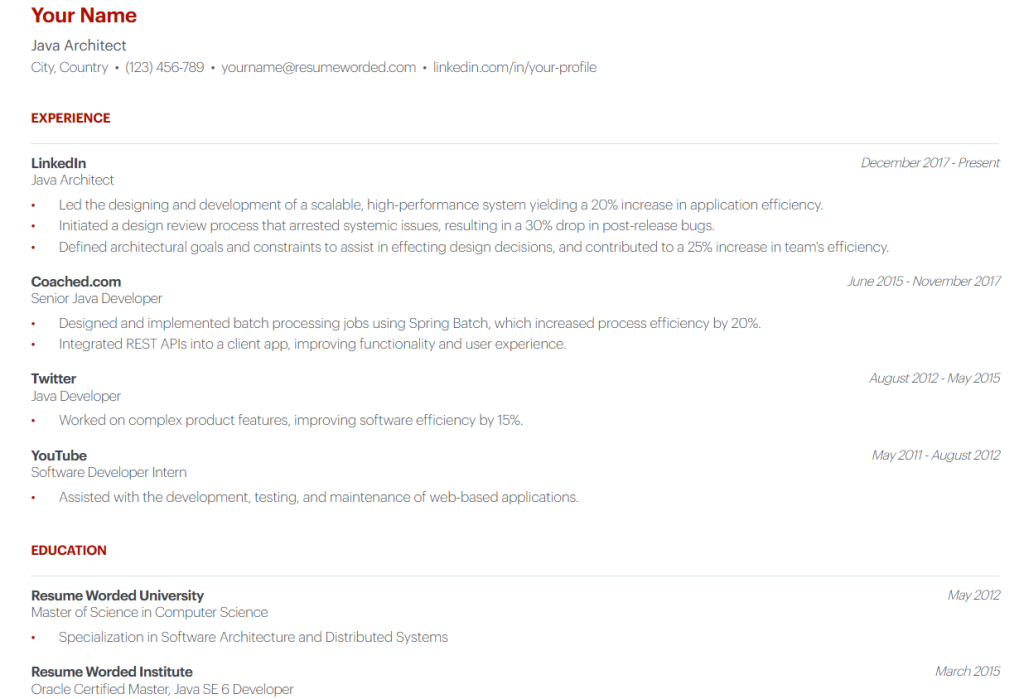 senior backend engineer resume