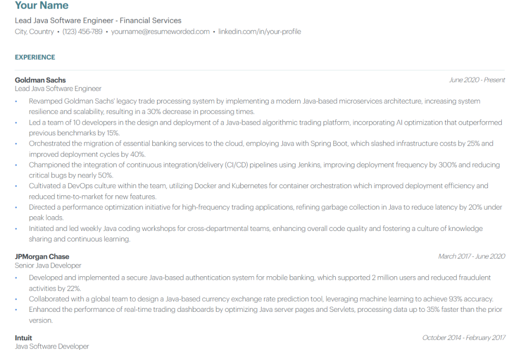 senior software architect resume