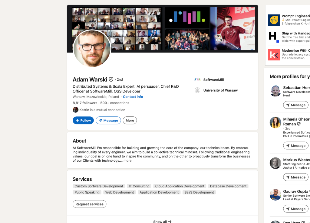 Adam Warski LinkedIn profile