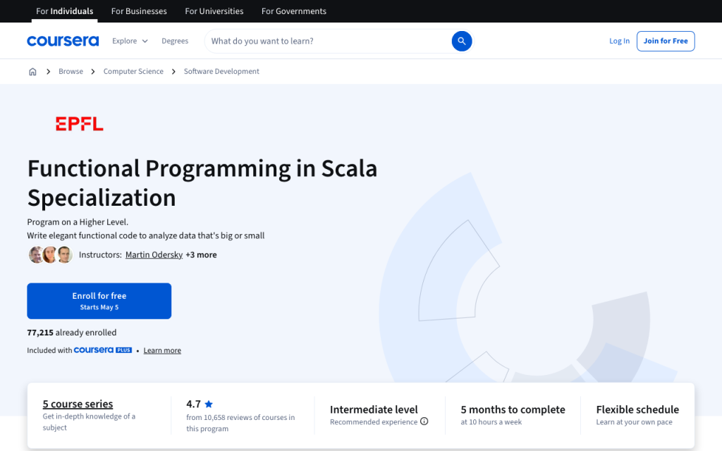 Coursera Functional Programming in Scala website