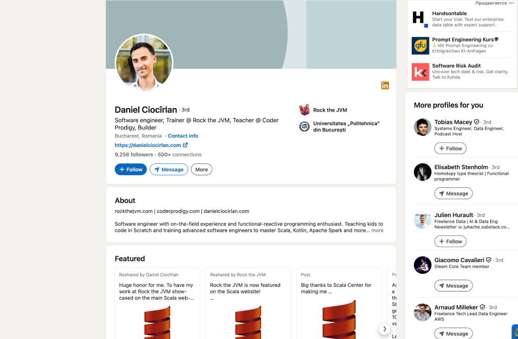 Daniel Ciocirlan LinkedIn profile