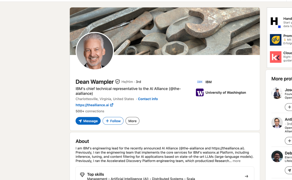 Dean Wampler LinkedIn profile